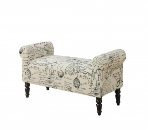 BENCH - 44"L / TRADITIONAL STYLE VINTAGE FRENCH FABRIC