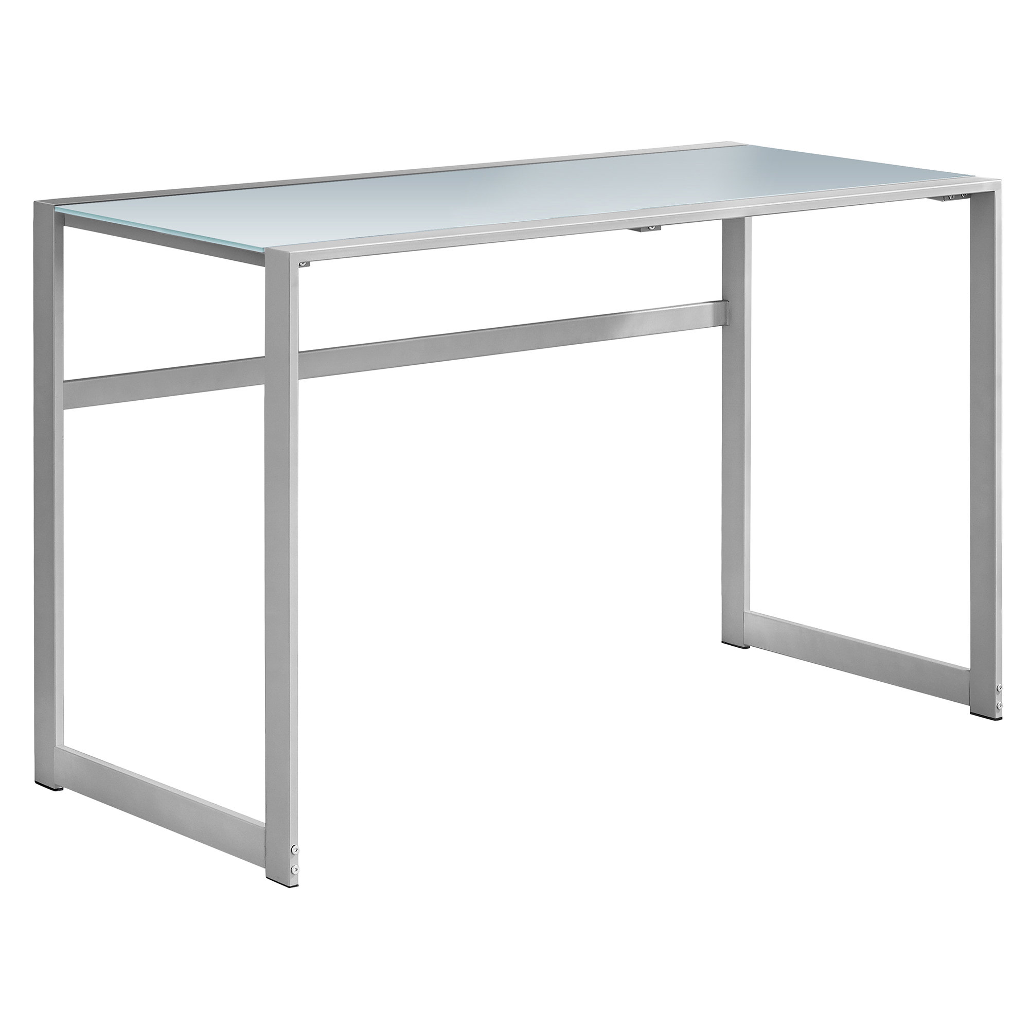 Computer Desk 48 L Silver Metal White Tempered Glass