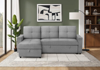 SLEEPER SOFA - L/R STORAGE LOUNGER GREY FABRIC # LUMOS-08