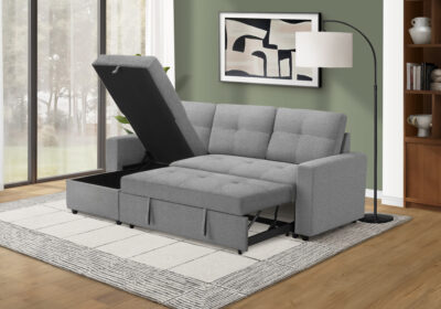 SLEEPER SOFA - L/R STORAGE LOUNGER GREY FABRIC # LUMOS-08
