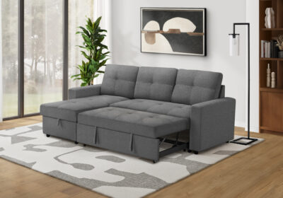 SLEEPER SOFA - L/R STORAGE LOUNGER GREY FABRIC # LUMOS-13