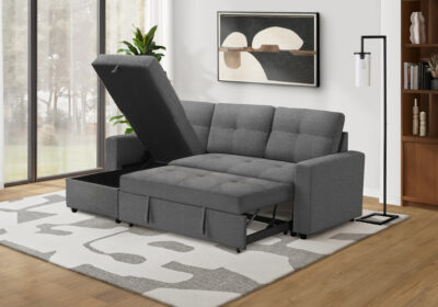 SLEEPER SOFA - L/R STORAGE LOUNGER GREY FABRIC # LUMOS-13