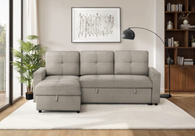 SLEEPER SOFA - L/R STORAGE LOUNGER BROWN FABRIC # LUMOS-31