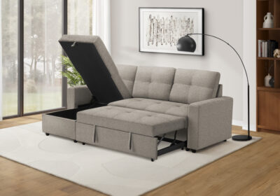 SLEEPER SOFA - L/R STORAGE LOUNGER BROWN FABRIC # LUMOS-31