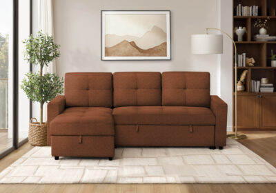 SLEEPER SOFA - L/R STORAGE LOUNGER RUST FABRIC # LUMOS-44