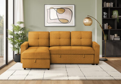 SLEEPER SOFA - L/R STORAGE LOUNGER ORANGE FABRIC # LUMOS-68