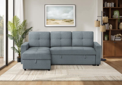 SLEEPER SOFA - L/R STORAGE LOUNGER BLUE FABRIC # LUMOS-83