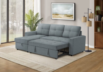 SLEEPER SOFA - L/R STORAGE LOUNGER BLUE FABRIC # LUMOS-83
