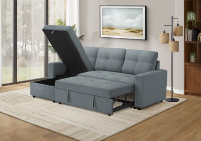 SLEEPER SOFA - L/R STORAGE LOUNGER BLUE FABRIC # LUMOS-83