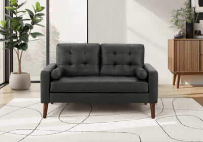 LOVE SEAT - 58"L WITH 2 PILLOWS / BLACK PU #CK5A95