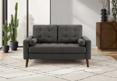 LOVE SEAT - 58"L WITH 2 PILLOWS / DARK GREY FABRIC #LUMOS-17