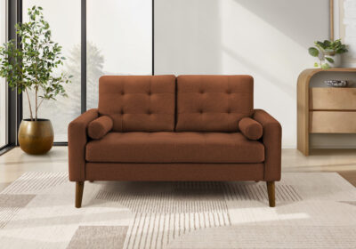 LOVE SEAT - 58"L WITH 2 PILLOWS / RUST FABRIC #LUMOS-44