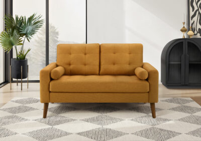 LOVE SEAT - 58"L WITH 2 PILLOWS / ORANGE FABRIC #LUMOS-68
