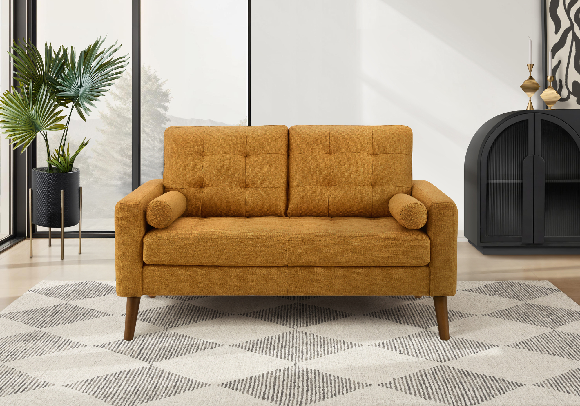 LOVE SEAT - 58"L WITH 2 PILLOWS / ORANGE FABRIC #LUMOS-68