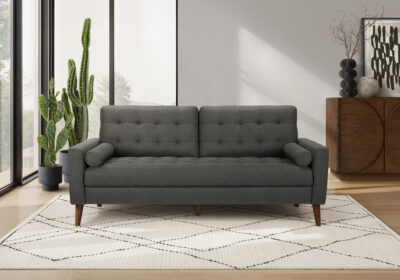 SOFA - 75"L WITH 2 PILLOWS / DARK GREY FABRIC #LUMOS-17