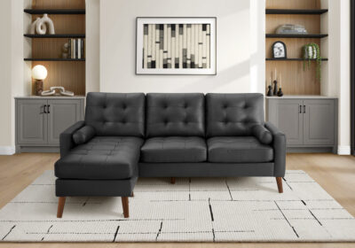 SOFA LOUNGER - L/R FACING WITH 2 PILLOWS / BLACK PU #CK5A95