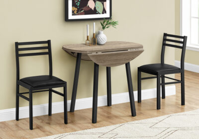 DINING SET - 3PCS SET / DARK TAUPE TOP / BLACK METAL