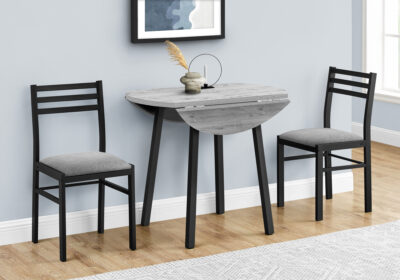 DINING SET - 3PCS SET / GREY TOP / BLACK METAL