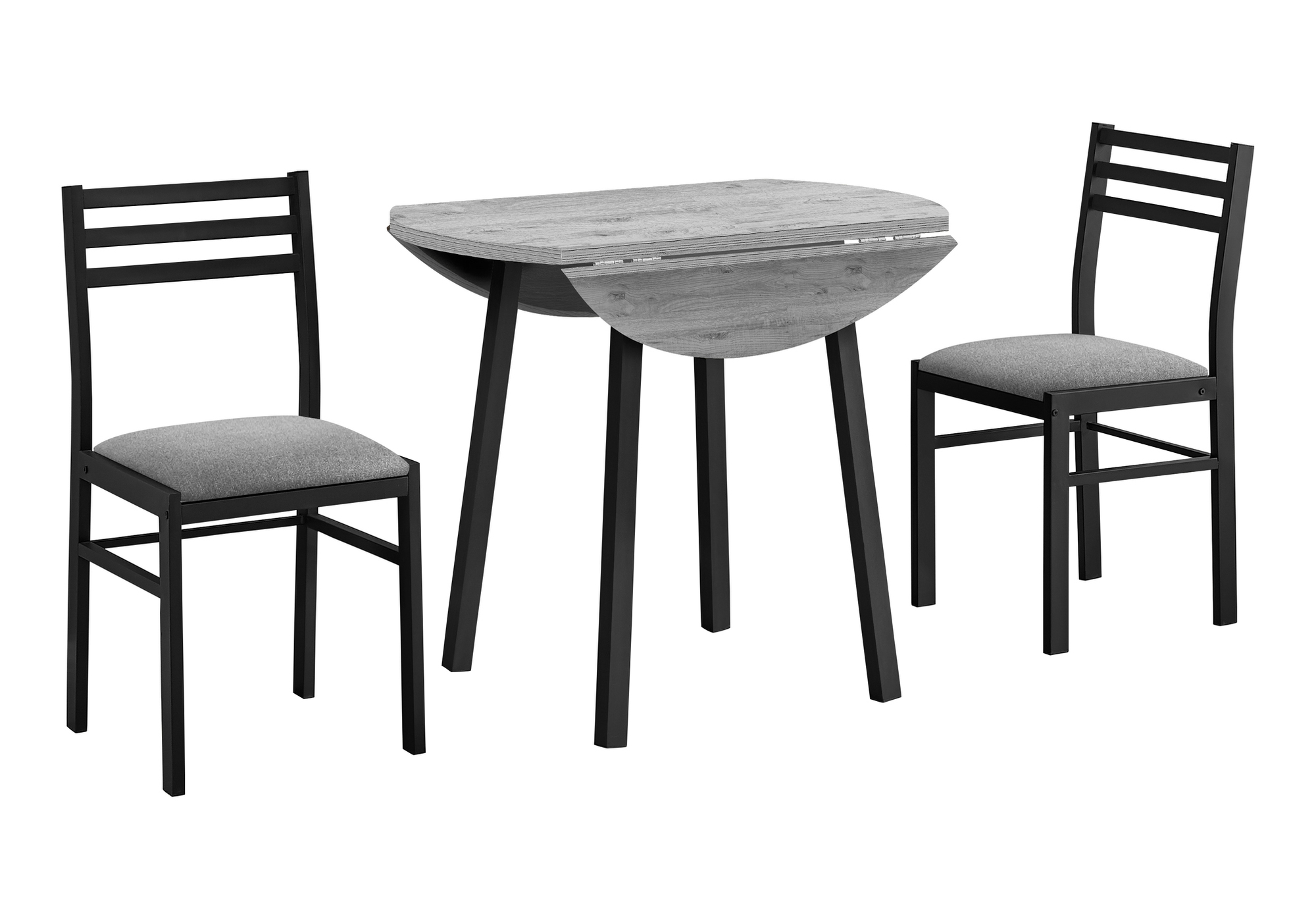 DINING SET - 3PCS SET / GREY TOP / BLACK METAL