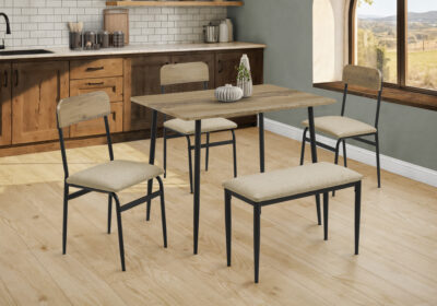 DINING SET - 5PCS SET / RUSTIC OAK / BLACK METAL