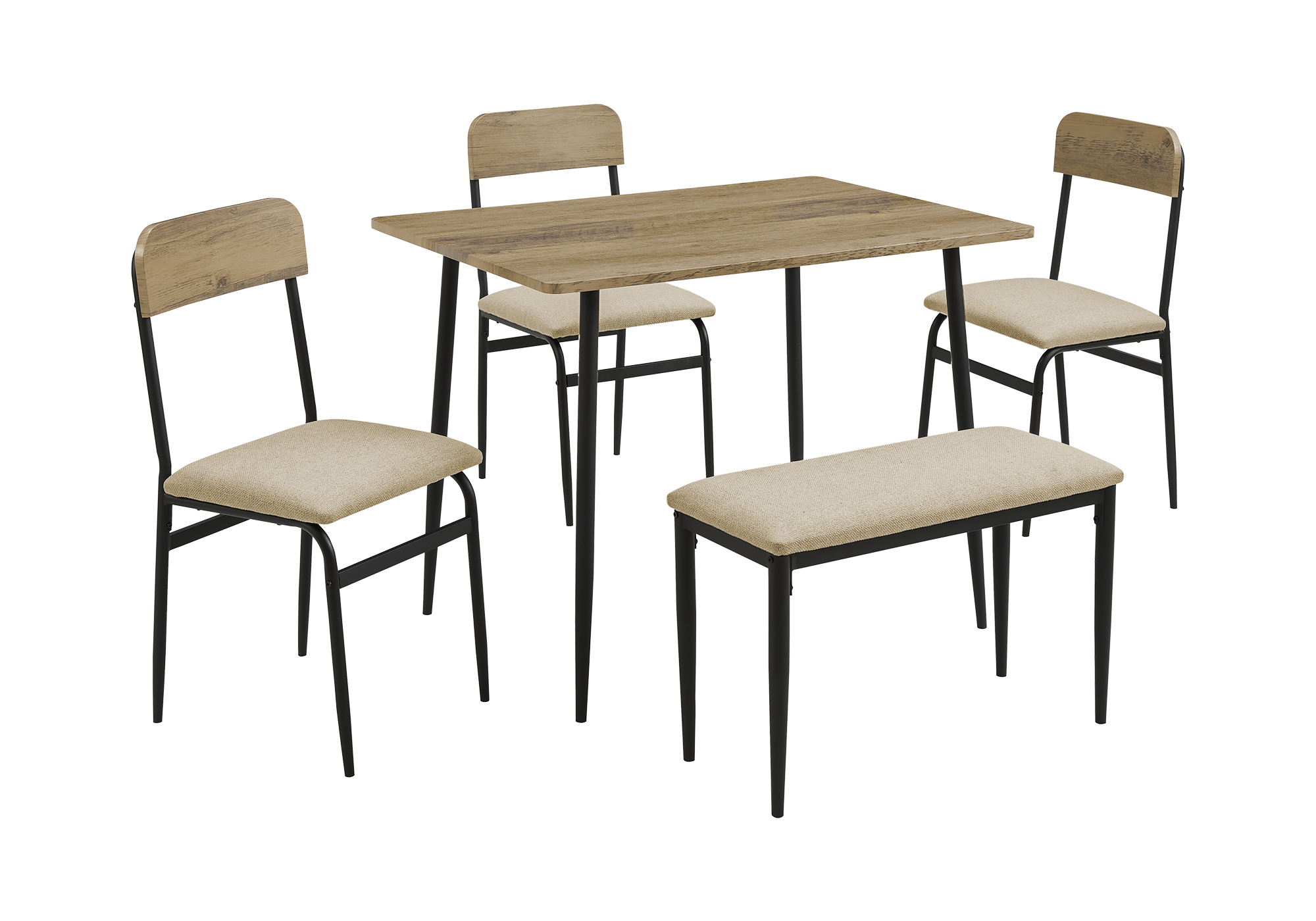 DINING SET - 5PCS SET / RUSTIC OAK / BLACK METAL