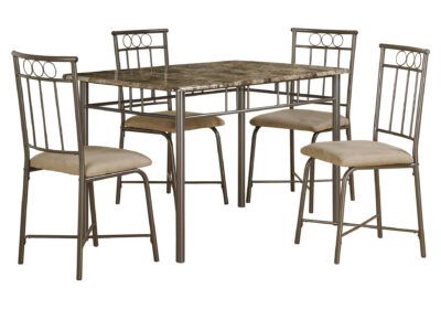 DINING SET - 5PCS SET / ESPRESSO MARBLE / BRONZE METAL