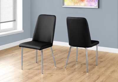 DINING CHAIR - 2PCS / 37"H / BLACK LEATHER-LOOK / CHROME