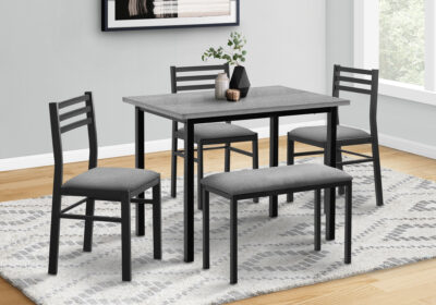 DINING SET - 5PCS SET / GREY TOP / BLACK METAL