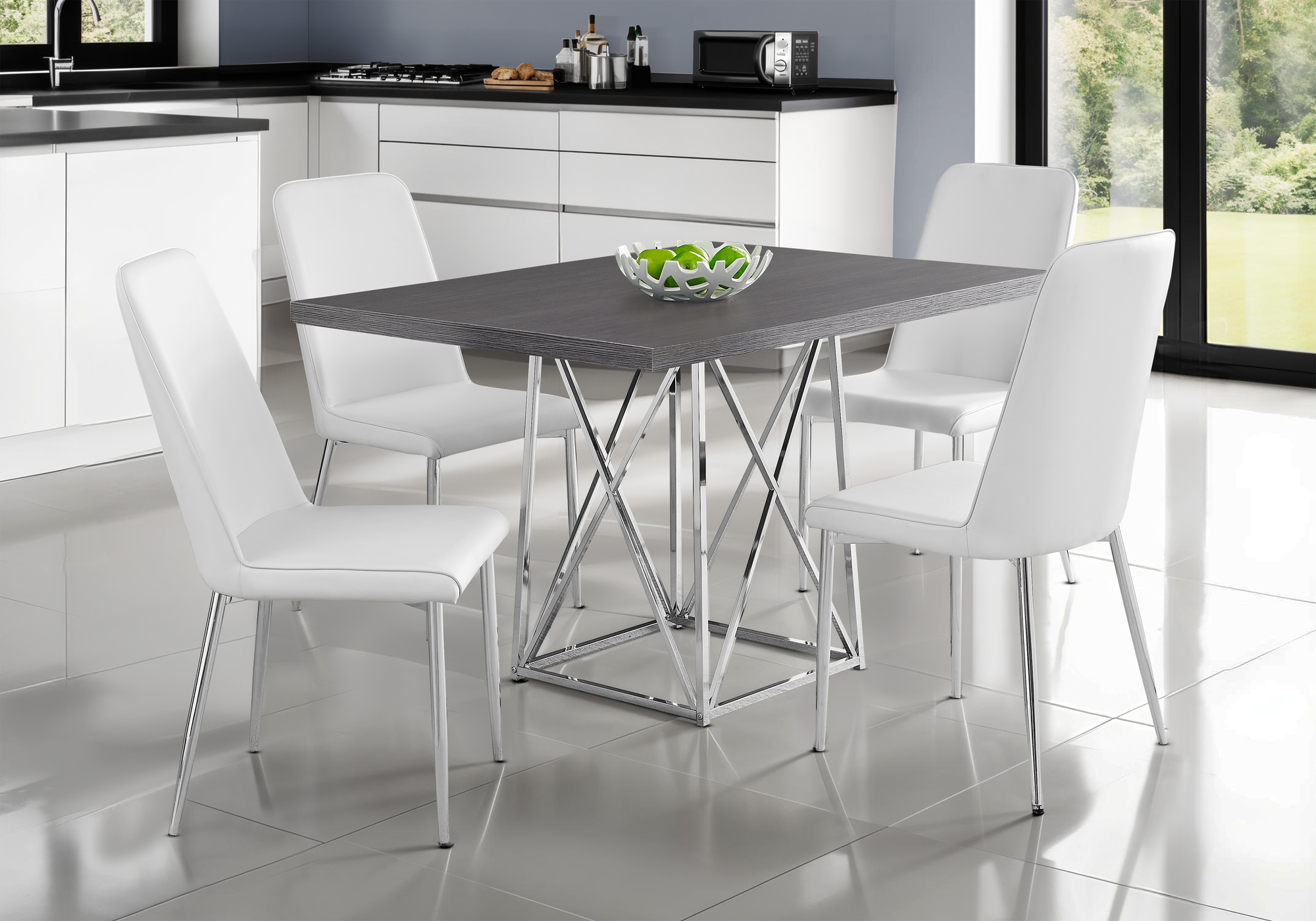DINING TABLE - 36"X 48" / GREY / CHROME METAL