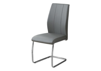 DINING CHAIR - 2PCS / 39"H / GREY LEATHER-LOOK / CHROME