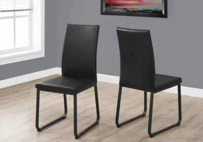 DINING CHAIR - 2PCS / 38"H / BLACK LEATHER-LOOK / BLACK