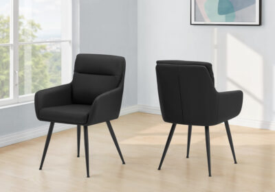 DINING CHAIR - 2PCS / 34"H / BLACK LEATHER-LOOK / BLACK