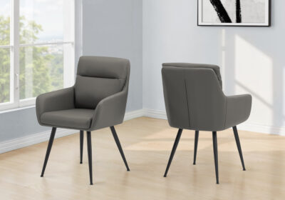DINING CHAIR - 2PCS / 34"H / GREY LEATHER-LOOK / BLACK METAL