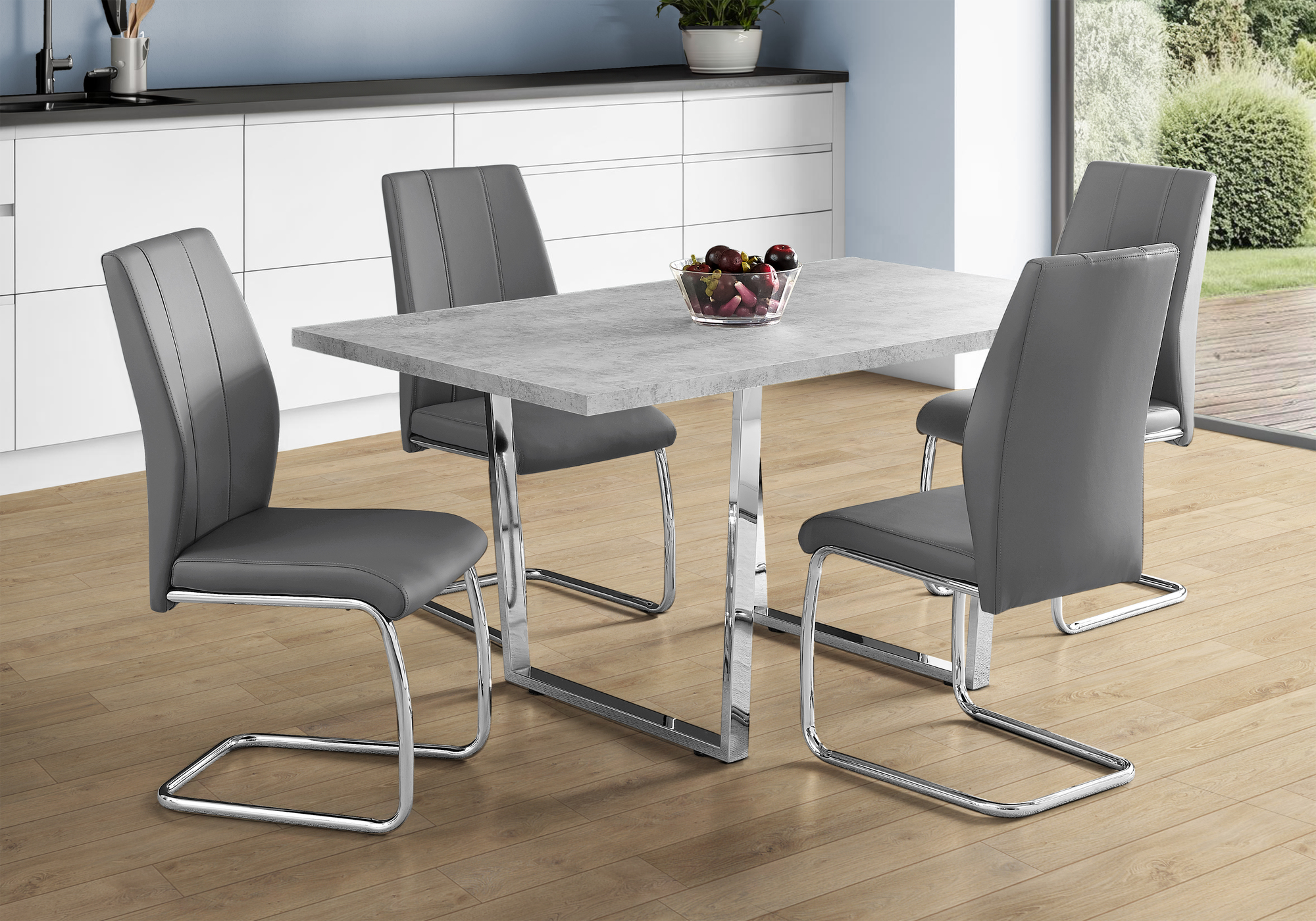 DINING TABLE - 36"X 60" / GREY CEMENT / CHROME METAL