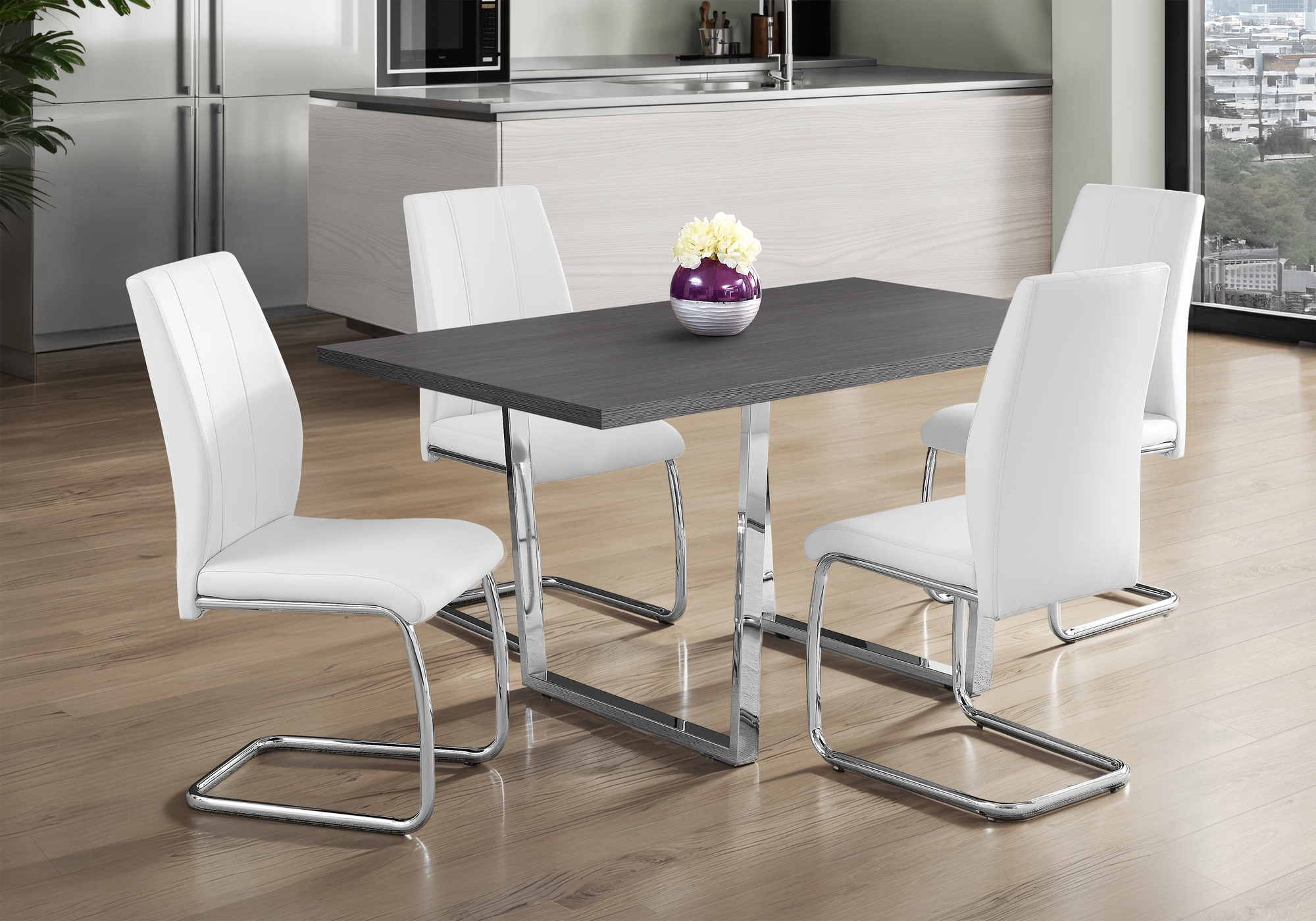 DINING TABLE - 36"X 60" / GREY / CHROME METAL