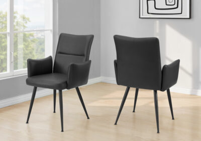 DINING CHAIR - 2PCS / 35"H / BLACK LEATHER-LOOK / METAL
