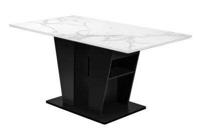 DINING TABLE - 36"X 60" / WHITE STONE TOP / BLACK BASE