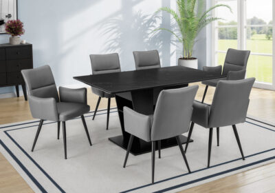 DINING TABLE - 36"X 60" / DARK GREY STONE TOP / BLACK BASE