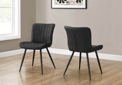 DINING CHAIR - 2PCS / 33"H / BLACK LEATHER-LOOK / BLACK