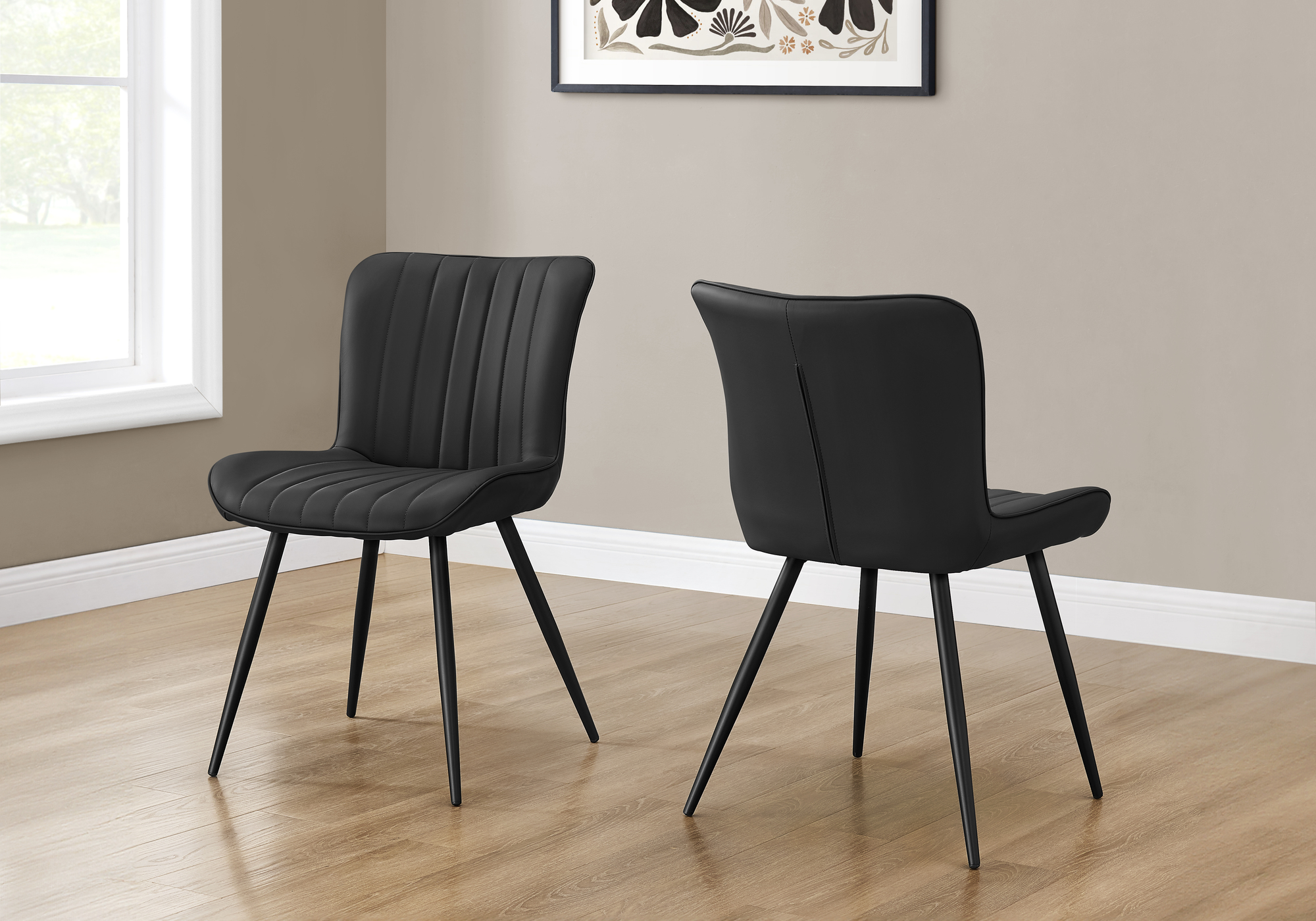 DINING CHAIR - 2PCS / 33"H / BLACK LEATHER-LOOK / BLACK
