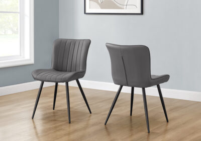 DINING CHAIR - 2PCS / 33"H / GREY LEATHER-LOOK / BLACK METAL