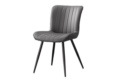 DINING CHAIR - 2PCS / 33"H / GREY LEATHER-LOOK / BLACK METAL