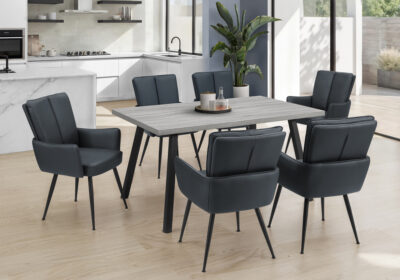 DINING TABLE - 36"X 60" / GREY / BLACK METAL