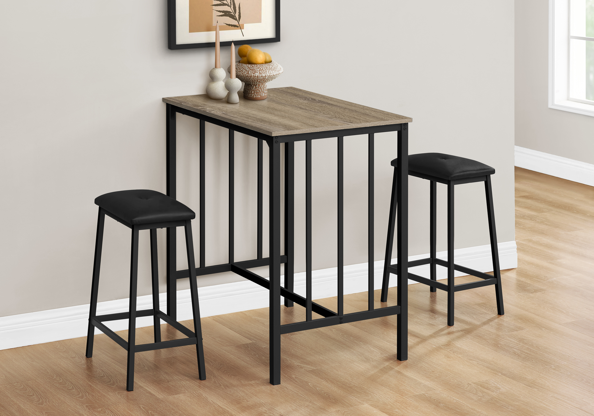 DINING SET - 3PCS SET COUNTER HEIGHT DARK TAUPE / BLACK