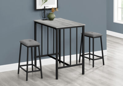 DINING SET - 3PCS SET COUNTER HEIGHT / GREY TOP / BLACK