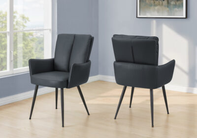 DINING CHAIR - 2PCS / 36"H / BLUE LEATHER-LOOK / BLACK METAL