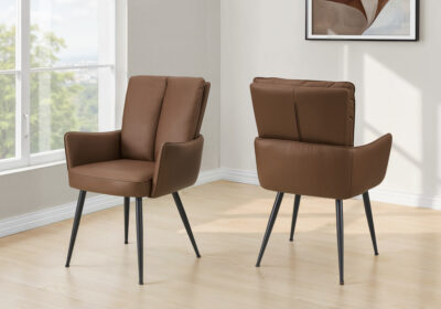 DINING CHAIR - 2PCS / 36"H / LIGHT BROWN LEATHER-LOOK