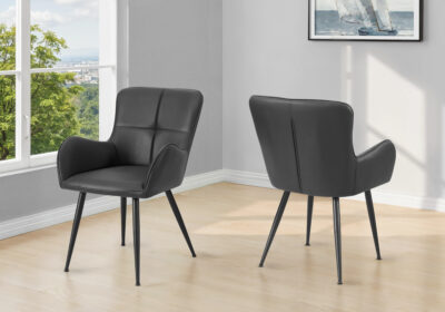 DINING CHAIR - 2PCS / 33"H / BLACK LEATHER-LOOK / BLACK METAL
