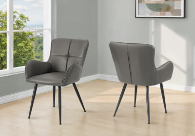 DINING CHAIR - 2PCS / 33"H / GREY LEATHER-LOOK / BLACK METAL