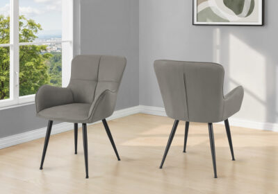 DINING CHAIR - 2PCS / 33"H / GREY SUEDE / BLACK METAL